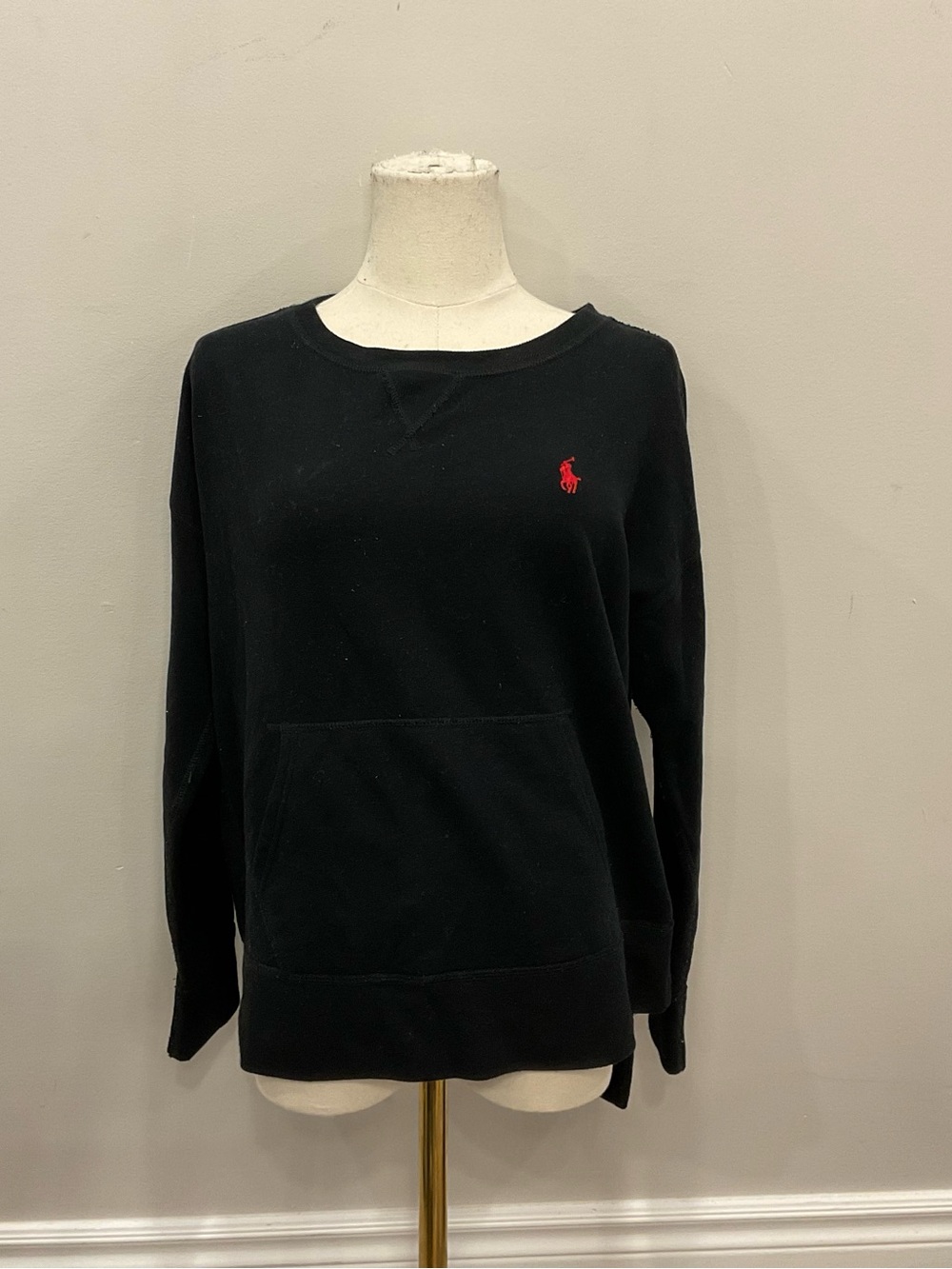 Ralph Lauren Black Crew Sweatshirt with Red Polo Emblem